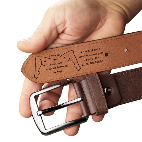 Awesometik - I Love Your Face Leather Belt - Custom Engraved Full Grain Leather Belt - Gift for Boyfriend or Husband