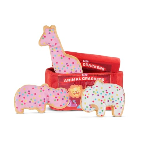 Barkbox Animal Squeakers 4-in-1 Interactive Plush Dog Toy - Squeaky Dog Toys with Crinkle Box and Treat-Hiding - for Extra...