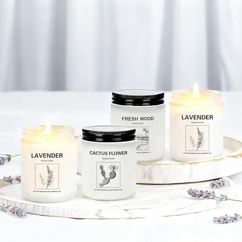 Scented Candles for Home,4 Pack Soy Candle Gift Set with 4 Fragrance Scents,Aromatherapy Lavender Floral & Wood Candles fo...