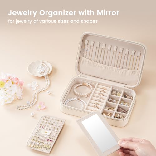 Lolalet Travel Jewelry Case for Women Girls, Travel Jewelry Organizer Box with Mirror & Clear Storage Bag, Small Portable ...