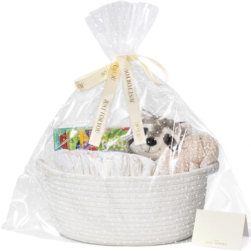 CHICVITA Small Basket for Gifts, Easter Basket for Kids, Empty Gift Baskets with Bags & Ribbons Rope Storage Baskets for K...
