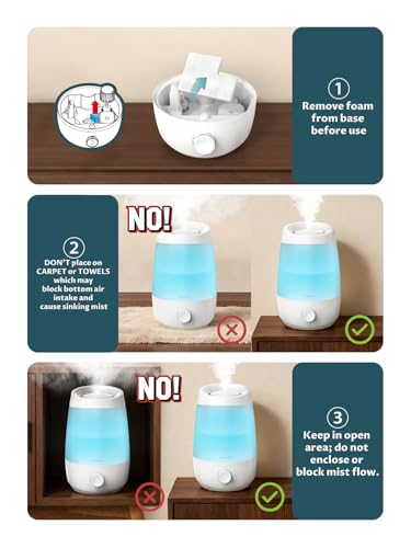 BREEZOME 2.5L Top Fill Humidifiers for Bedroom, 250ml/h Mist Output, 25hrs Humidifiers for Home, 7 Adjustable LED, Essenti...