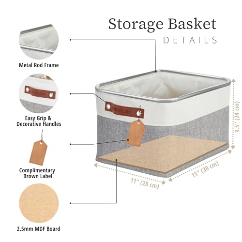 DECOMOMO Storage Baskets for Shelves - Fabric Storage Bins, Linen Closet Organizers and Storage (Grey & White, Large - 1 P...
