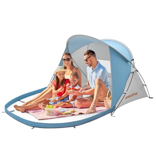 #WEJOY Beach Tent Sun Shelter, Windproof Reinforced 9.5mm Frame, 4 Person Easy Up Beach Shade, UPF 50+ UV Protection, Beac...