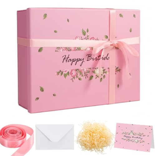 Ctosree 13 Inch Large Luxury Birthday Gift Boxes with Lids for Presents Pink Bow Ribbon Floral Style Gift Box Empty for Bi...