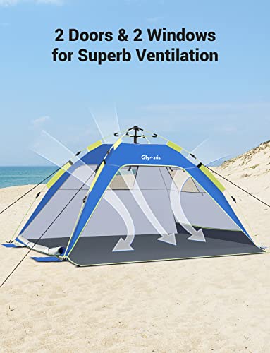 Glymnis Pop Up Beach Tent Sun Shade Shelter for 3-4 Person with UPF 50+, Lightweight & Easy Setup, Vent Windows & Zippered...