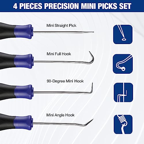 WORKPRO 4-Piece Precision Pick and Hook Set with Pouch, Angled Pick, Straight Pick, 90-degree Pick, Full Hook, Mini Pick S...