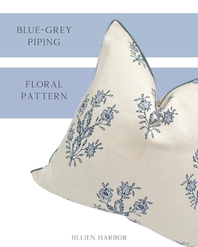 Jillien Harbor “The Mary” Blue and White Decorative Throw Pillow Cover – Floral Block Print Pillow Cover – Grandmillennial...
