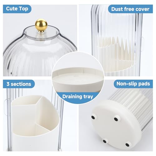 Johehe Toothbrush Organizer with Cover,3 Slots for Bathroom Toothbrush Holders with Lid,Dustproof Design,Rotating Holder,I...