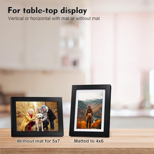 KINLINK 5x7 Picture Frame Black, Solid Wood Frames 5x7 with Acrylic Plexiglass for Pictures 4x6 With Mat,Tabletop and Wall...