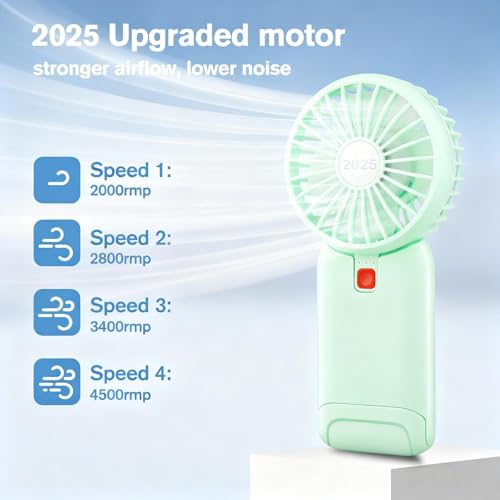 Verminget Portable Handheld Fan, 2026 Upgrade Mini Fan with Mirror, USB Rechargeable Desk Fan, 4 Speed Adjustable Battery ...