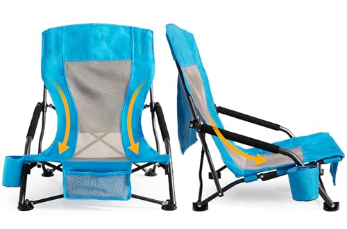 Foristrail Portable Folding Beach Chair for Adults Set of 2 - Lightweight Low Back Sling Chair with Cup Holder & Storage P...