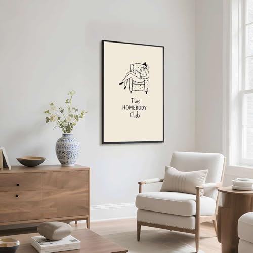 Framed The Homebody Club Poster Canvas Print Art Minimalist Aesthetic Wall Art Pictures Wall Decor Cute Whimsical Home Dec...