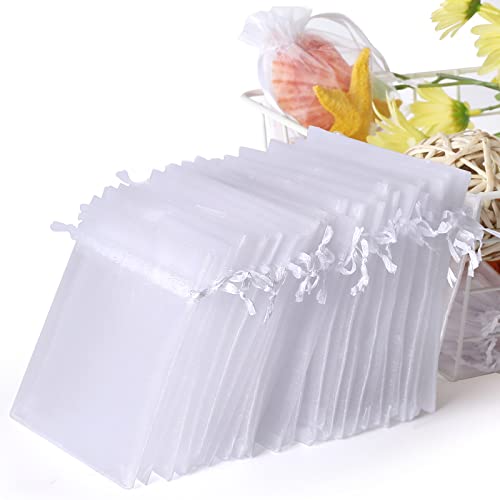 WenTao 100PCS 4x6 (10x15cm) White Sheer Organza Bags for Wedding Favor With Drawstring, Premium Jewelry Pouches Party for ...