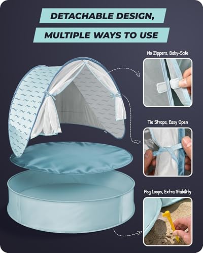 WEMOH Baby Beach Tent with Pool, 3-in-1 Upgrade Pop Up UPF 50+ Sun Protection Shelter with Mosquito Net Babies Toddlers Po...