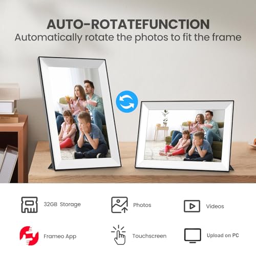 Frameo Digital Picture Frame 10.1 Inch Smart WiFi Digital Photo Frame, IPS Touch Screen, 32GB, Electronic Slideshow, Load ...