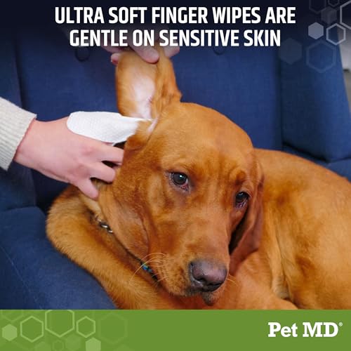 Dog Ear Cleaning Finger Wipes with Aloe Vera & Eucalyptus Oil – Veterinarian Formulated Pet Ear Wipes for Dog Ear Care – M...