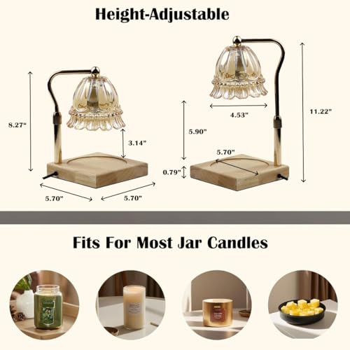 Candle Warmer Lamp with Timer Dimmable, Height Adjustable Scented Wax Melts Warmer, Electric Flameless Candle Warmer for C...