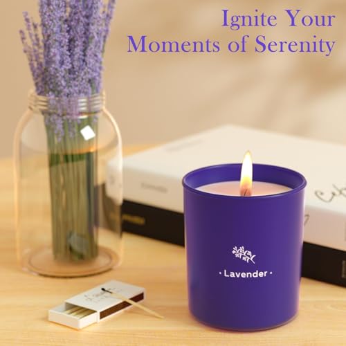 Lavender Candles for Home Scented, 8 oz Scented Candles Present, Purple Jar Wax, Made with Soy for Women, 45 Hour Long-Las...
