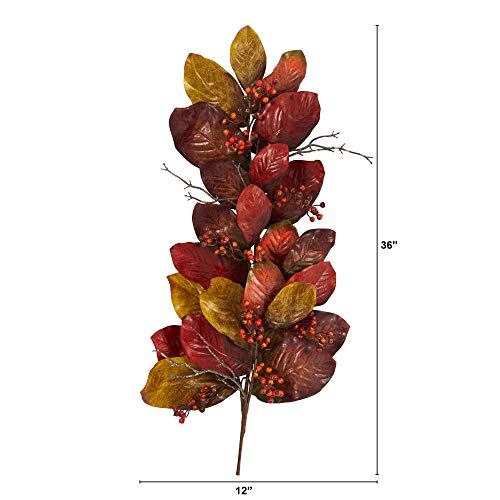 Nearly Natural 36in. Autumn Magnolia Leaf with Berries Artificial Tear Drop
