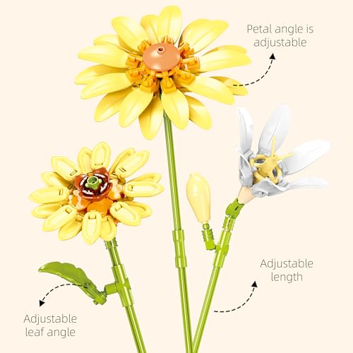 LYNGVA SAIRO Sunflower Building Blocks Set, Gift for Girls & Women, Flower Bouquet, Roses Chamomile Daisies Gerberas & Mor...