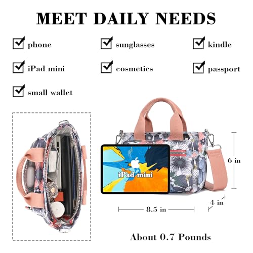 AOCINA Small Tote Bag With Zipper Mini Nylon Crossbody Bags for Women Work Everyday Multi Pocket Lightweight Satchel Purse
