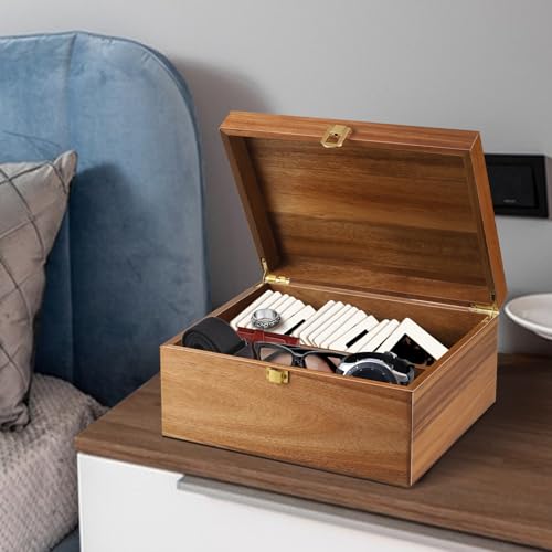 BOTOP Wooden Keepsake Box, Large Acacia Decorative Storage Boxes with a Hinged Lid, Memory Treasure Box with Dividers for ...