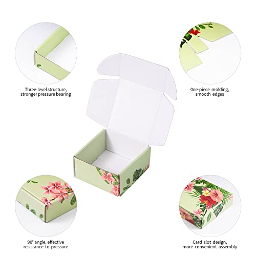Soxuding Hawaiian Flower Shipping Boxes Pack of 25-4x4x2 inches Hawaiian Floral Gift Boxes Small Cardboard Corrugated Mail...