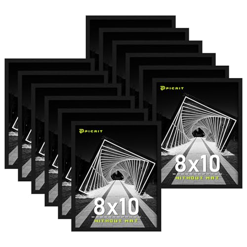 Picrit 8x10 Picture Frame Set of 12, Wall Gallery Photo Frames without Mat, Multi Photo Display for Home Decor, Black Wood...