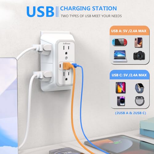 JcBlaon Outlet Extender Surge Protector - 6 Outlet Splitter with 4 USB Ports (2 USB C), Multiple Plug Expander Wall Charge...