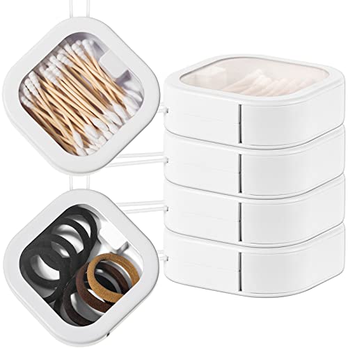 Kathfly 4 Pcs White Hair Tie Organizer Portable Hair Accessory Storage Containers Stackable Tie Bobby Pin Holder Home Cott...
