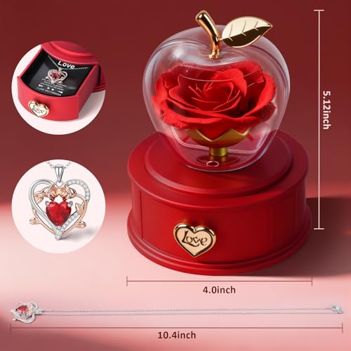 iceevery Preserved Real Rose with Necklace,Preserved Roses with Necklace,Forever Roses,Preserved Flowers, Gifts for Mom,Ro...