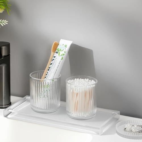 rejomiik Glass Qtip Holder Dispenser, Bathroom Canister Apothecary Jars with Lids, Vanity Makeup Accessories Storage Organ...