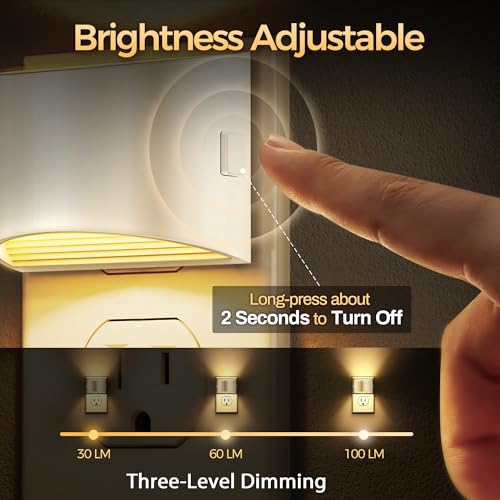 DORESshop LED Night Light[2 Pack], Night Lights Plug into Wall, 3 Level Brightness Adjustable Plug in Night Light, Dusk to...