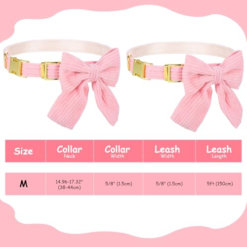 2pcs Dog Collar and Leash Set with Bowtie Cute Small Dog Collar Harness Leash Set Adjustable Breathable Soft Padded for Sm...