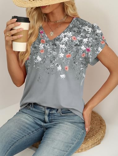 WIHOLL Womens Tops Dressy Casual Petal Sleeve Summer Spring Short Sleeve V Neck Shirts Work Business Vacation Clothes 2026