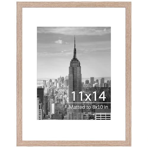 Fixwal 11x14 Poster Frame Natural Woodgrain Picture Frame 8x10 with Mat or 11x14 without Mat, Vertical and Horizontal Wall...