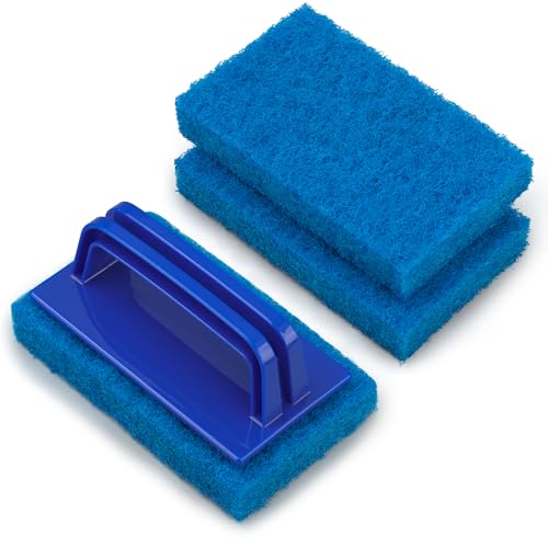 3 Pack Hand-Held Pool Scrub Brush Pool Cleaning Sponge Scrubber Brush Replaceable Scrubbing Scouring Sponge Pad for Swimmi...