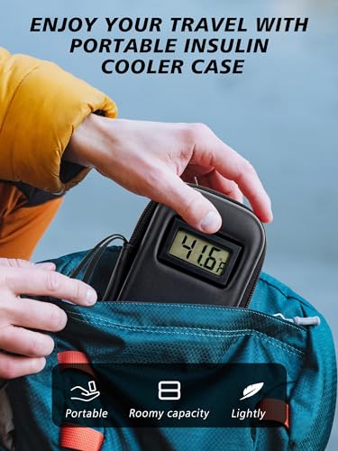 YOUSHARES Insulin Cooler Travel Case with Temperature Display - Refrigerated Medicine Cooling Bag with 2 TSA Approved Ice ...