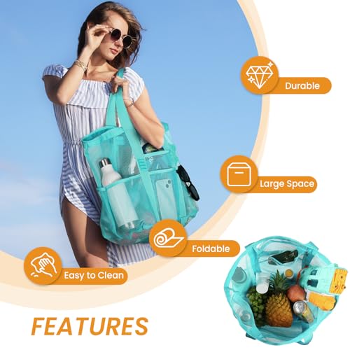 Tavaleu Mesh Beach Bag - Large Beach Tote with Multi Functional Pockets for Family Travel/Vacation