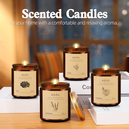 4 Pack Scented Candles for Home, 36 Oz 200 Hours Burn, Luxury Amber Jar Natural Soy Candles, Aromatherapy Candles Set, Can...