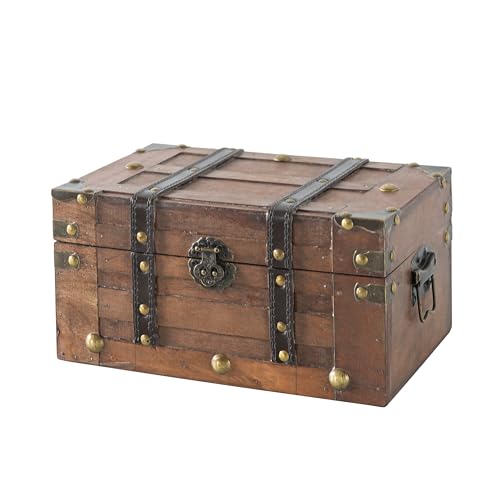 SLPR Alexander Small Wooden Treasure Chest - 11" x 7" x 5.5", Wood Storage Box with Hinged Lid, Decorative Trunk for Keeps...