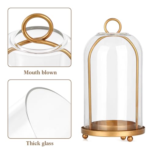 Vintage Brass Metal Candle Lantern with Thick Glass Dome – Set of 2 Shabby Chic Style Candle Holders (5.25"x10" & 4.5"x7.8...
