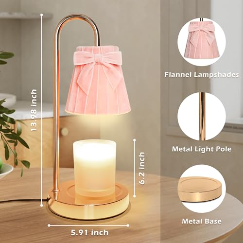 Pink Coquette Bow Flannel Candle Warmer Lamp with Timer and Dimmer, for Mom/Wife, Melt Wax Warmer Lamp with 2 Bulbs for Ca...