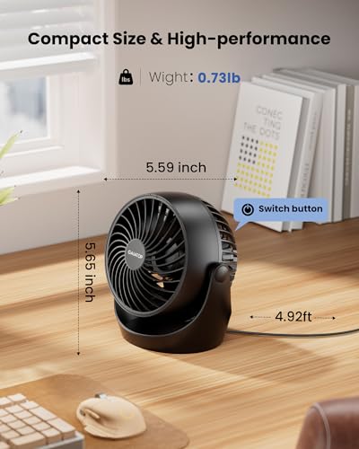 Gaiatop Desk Fan, 5-Inch Portable Electric Table Desktop Air Circulator Fans, Small but Powerful with 3 Speed 360° Adjusta...