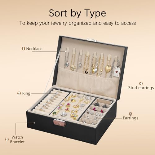 Homeanda Jewelry box 2 layer Jewelry box Leather Jewelry boxes for Women Girls Teens Jewelry organizer box Jewelry Storage...