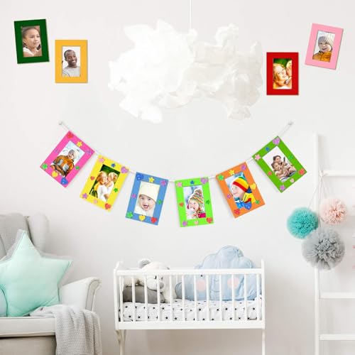 Jetec 24 Pieces Colorful Felt Photo Frames Holiday Picture Frames and 50 Pieces Colorful Glitter Foam Stickers for Home an...