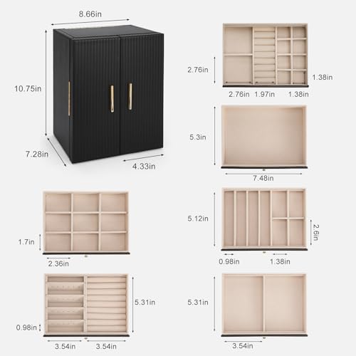 Dajasan Large Jewelry Organizer Box with 5 Drawers, Jewelry Box for Women, 6-Tier Jewelry Storage Organizer with Mirror fo...