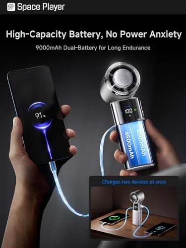 SP Space Player Portable Handheld Turbo Fan with Ice Cooling, 9000mAh Rechargeable Personal Fan, 100-Speed Wind, Built-in ...
