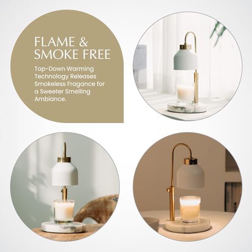 Marble Candle Warmer Lamp with Timer & Dimmer - Adjustable Height Electric Wax Melt Warmer fit for All Jar Candle Sizes, P...